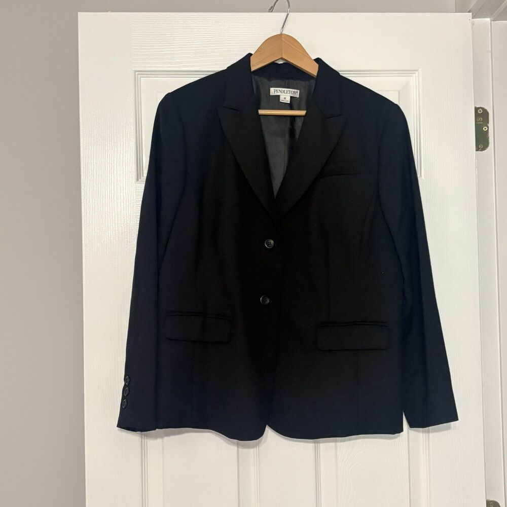 Vintage Pendleton Blazer Women’s 16 Black Two Button 100% Virgin Wool Classic